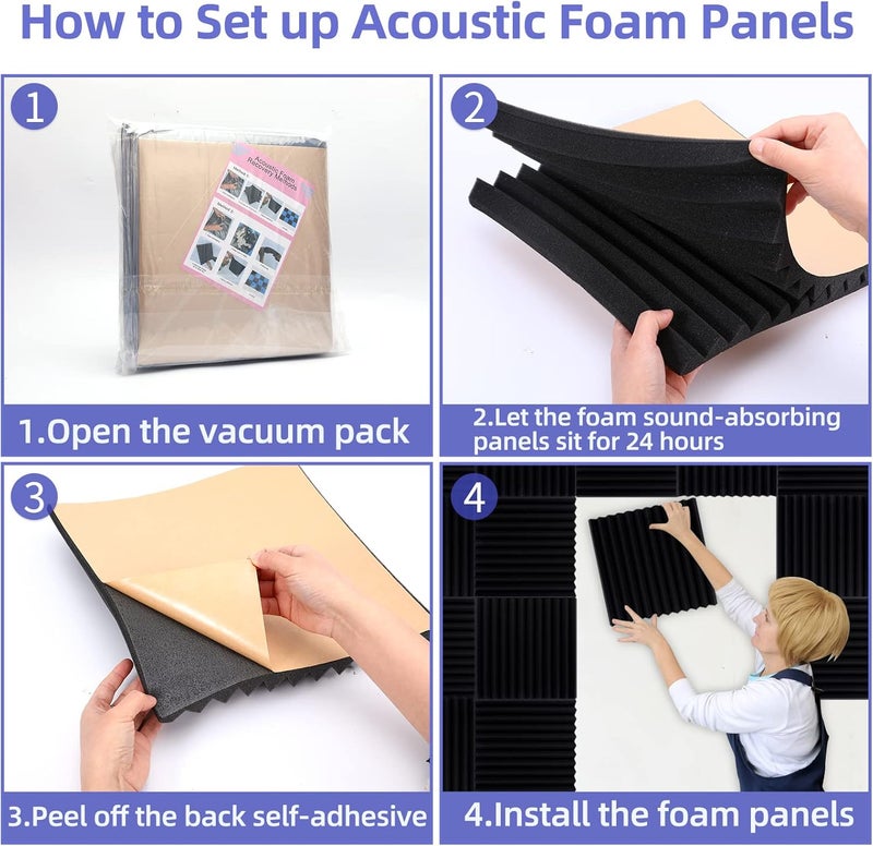 Dmsky 24 Pack Acoustic Panels, 1" X 12" X 12" Acoustic Foam Panels, Sound Proof Foam Panels, Self-Adhesive Soundproof Wall Panels ,Fire-Proofed Soundproofing Wedges,Acoustic Treatment Foams for Home-Black - Image 5